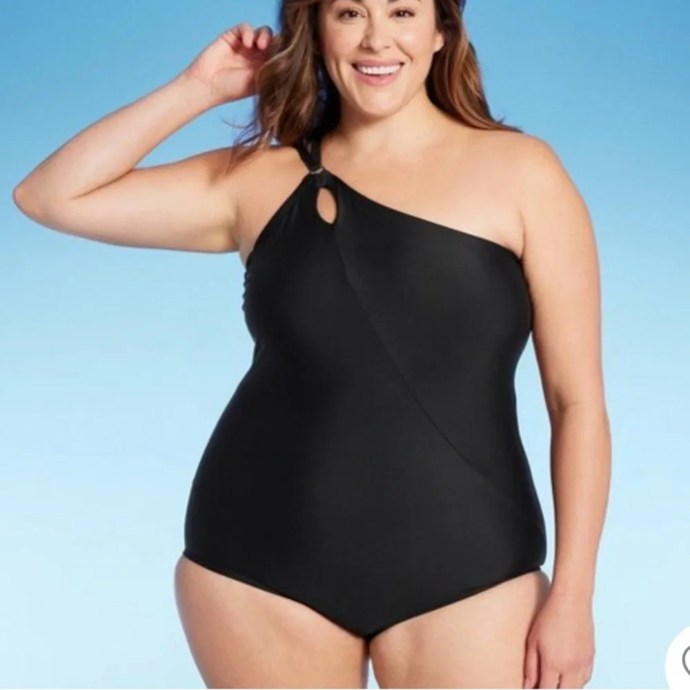 Lands End Brown One Shoulder One Piece Swimsuit Sz.‎ 24W NWT